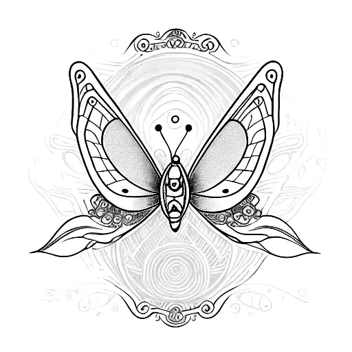 luna con mariposa y nota musical tattoo design idea