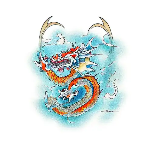 Dragon with koi fish  tattoo design idea