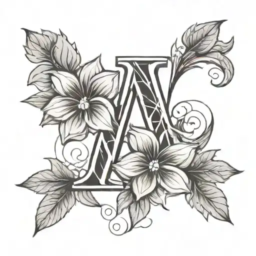 letter m with two flowers on one stem tattoo design idea