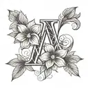 letter m with two flowers on one stem tattoo design idea