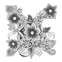 letter m with two flowers on one stem tattoo design idea