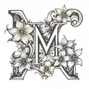 letter m with two flowers on one stem tattoo design idea