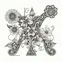 letter m with two flowers on one stem tattoo design idea