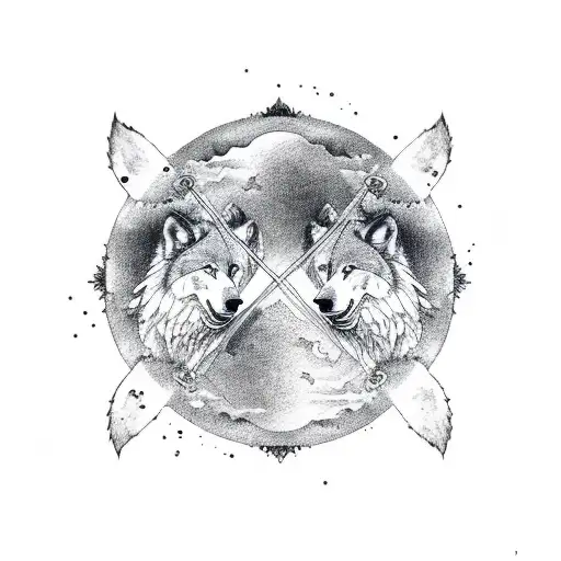 Wolf an Bear fighting (yin yang style) tattoo design idea