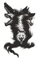 two black wolfs biting, and fighting each other tattoo design idea
