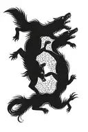 two black wolfs biting, and fighting each other tattoo design idea