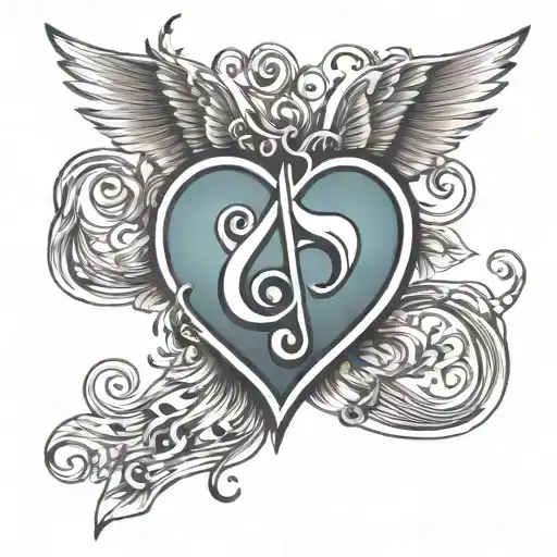 music note love heart  wings tattoo design idea