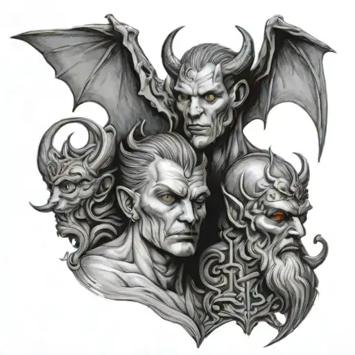 God and Devil looking at each other side tattoo design idea