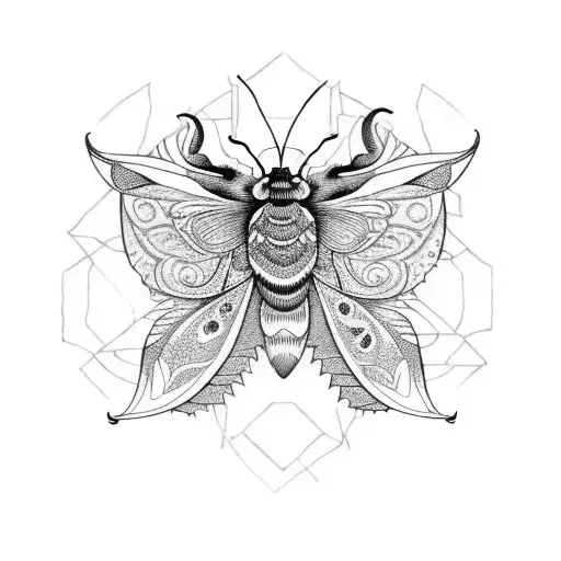 A mandala design featuring a death moth surrounded by trees and a river, symbolizing the cycle of life and death tattoo design idea