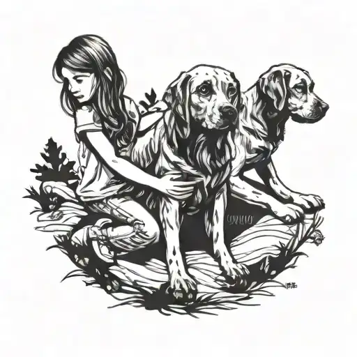 two girls playing with a labrador dog tattoo design idea