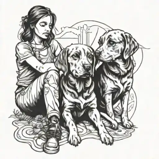 two girls with a labrador tattoo design idea