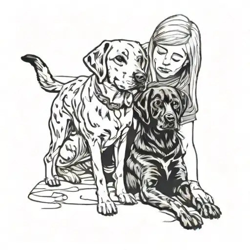 two girls playing with a labrador dog tattoo design idea