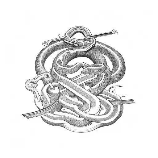 swords with snake  and chains  tattoo design idea