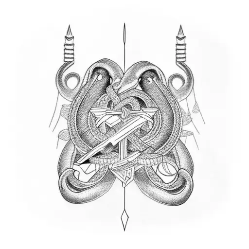 swords snake chains  tattoo design idea