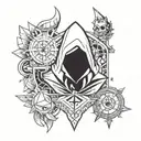 A tattoo design combining elements from Assassin's Creed, Pokemon and South park  tattoo design idea