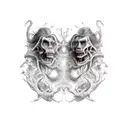 Dr Jekyll and Mr Hyde concept but with a beautiful female warrior and a dark witch on the other side  tattoo design idea