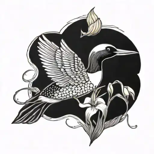 Loon with calla lilys in the back ground tattoo design idea