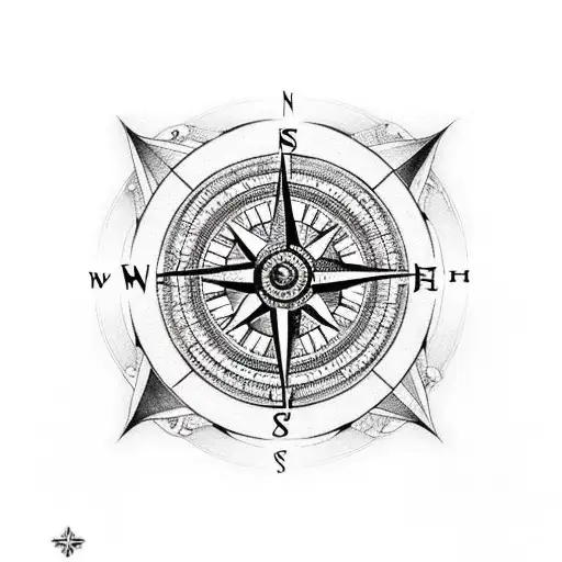 A compass with musical notes as directional markers tattoo design idea