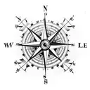 A compass with musical notes as directional markers tattoo design idea