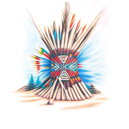 A Native American drum with a bonfire reflection tattoo design idea