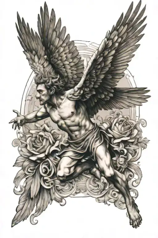 Icarus falling with a smile face tattoo design idea