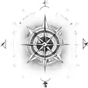  arrow pointing upwards, compass roses, butterfly with music note, cardinal tattoo design idea
