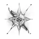  arrow pointing upwards, compass roses, butterfly with music note, cardinal tattoo design idea