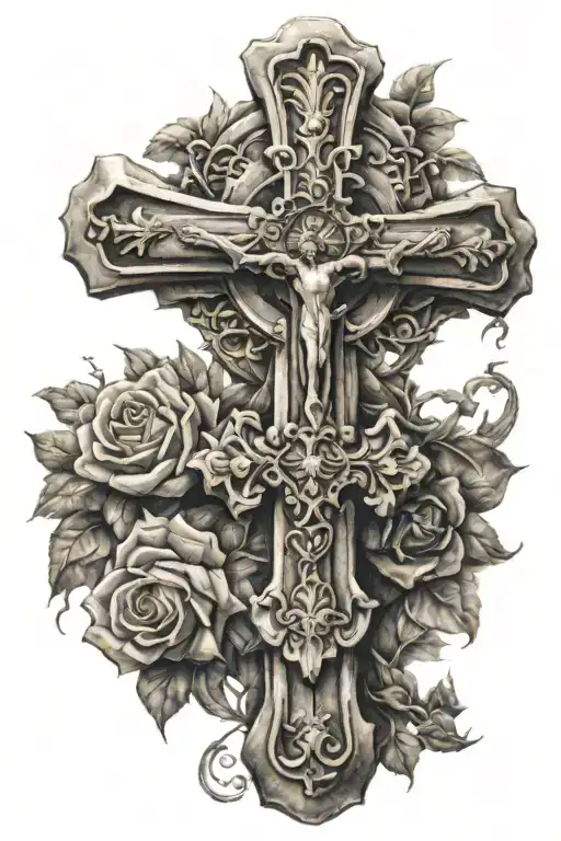 catholic cross digging tattoo design idea