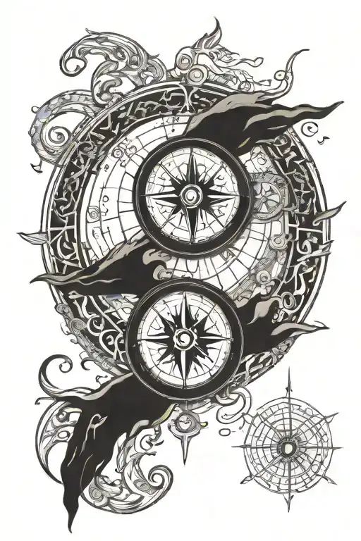 compass with yin and yang symbol tattoo design idea