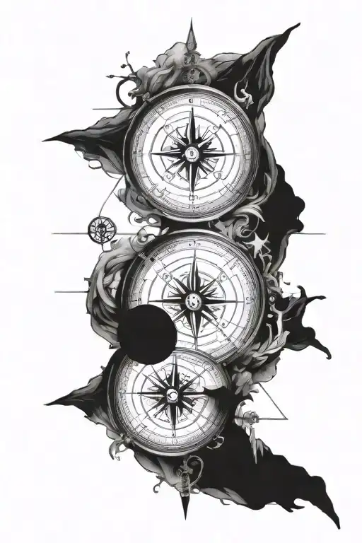 compass with zodiac signs and yin and yang symbol tattoo design idea