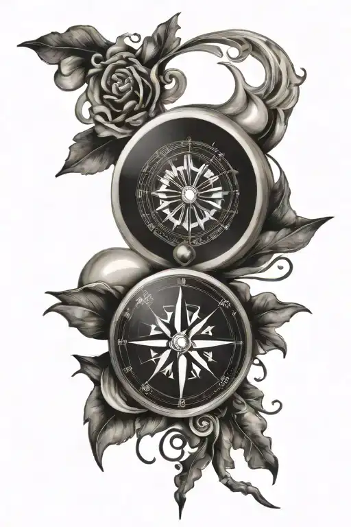 compass with yin and yang symbol tattoo design idea