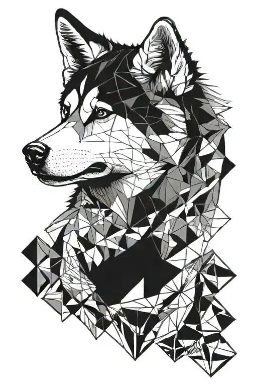 husky face with geometric tattoo design idea
