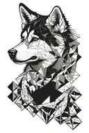 husky face with geometric tattoo design idea
