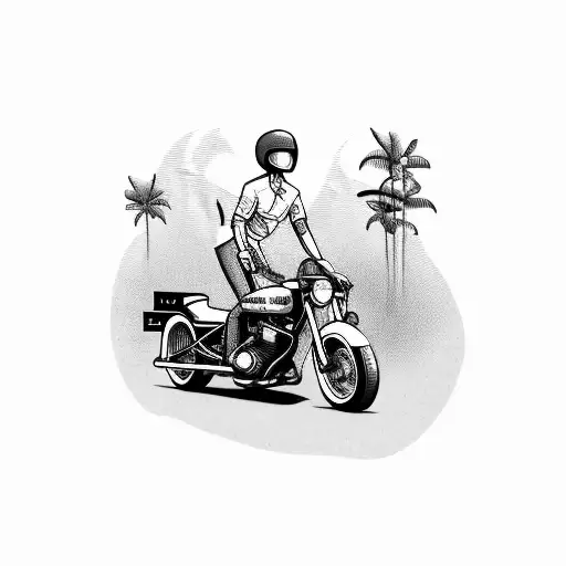 A vintage motorcycle cruising through a coffee plantation tattoo design idea