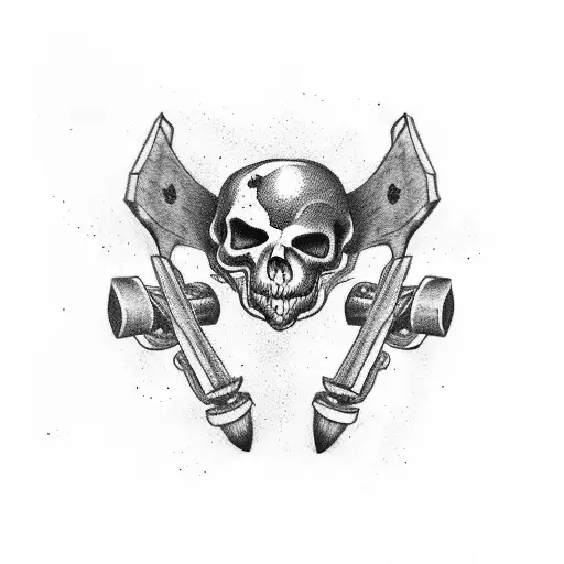 caveira andando de skate em cima de lapide tattoo design idea