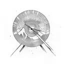 A sketch-style tattoo of a vinyl record spinning with mountain peaks as the grooves tattoo design idea