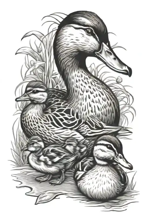 mother duck and ducklings   tattoo design idea