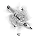 brass knuckles with katana tattoo design idea