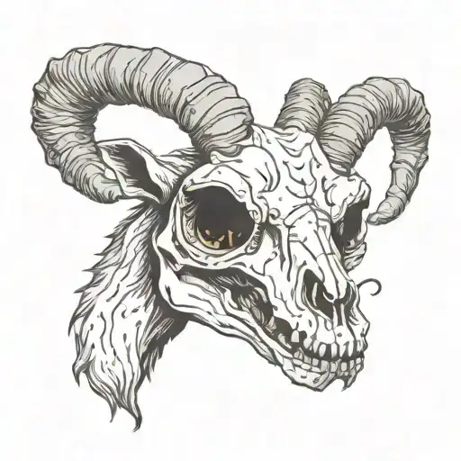 goat skull with fire coming out of eye sockets tattoo design idea
