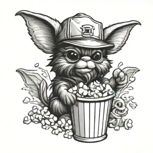 gizmo from gremlins in a popcorn bucket hat tattoo design idea