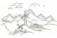  3 mountains with a windmill on 1 mountain (no  hills or sky) tattoo design idea