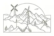  3 mountains with a windmill on 1 mountain (no  hills or sky) tattoo design idea