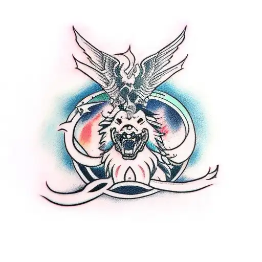 battle royale cerberus vs pegasus tattoo design idea