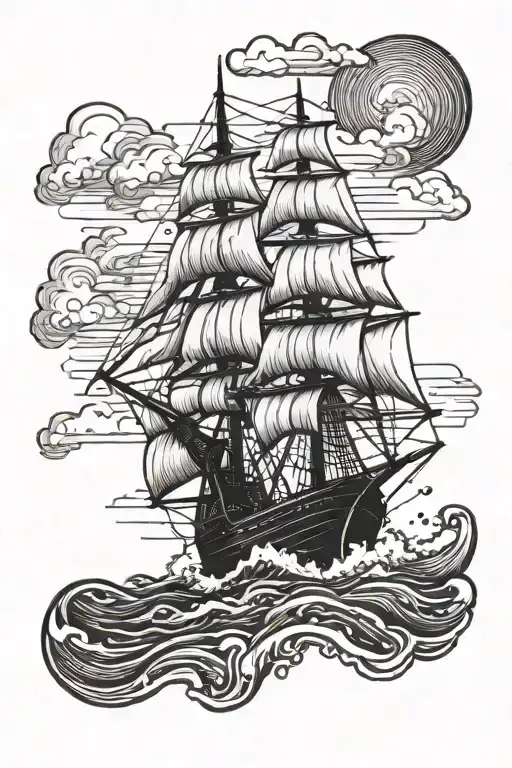small ship in storm  tattoo design idea