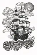 small ship in storm  tattoo design idea