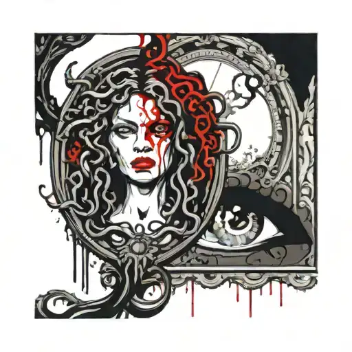 Medusa could be shown gazing into a gothic, ornate mirror, with the reflection in the mirror being more monsterous tattoo design idea