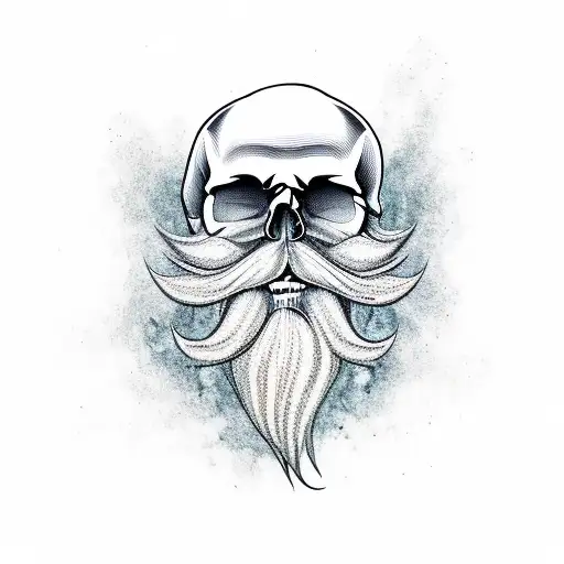 skull with alan watts' beard and hair tattoo design idea