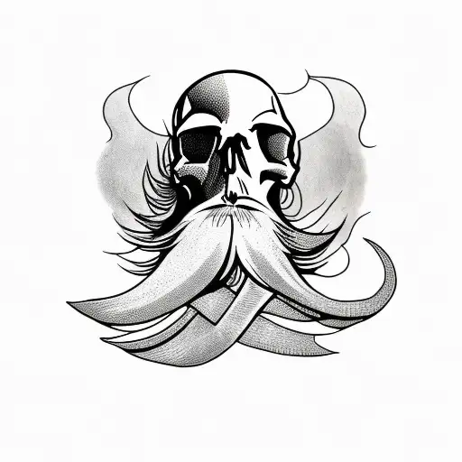 skull with Alan Watts' beard and hair tattoo design idea