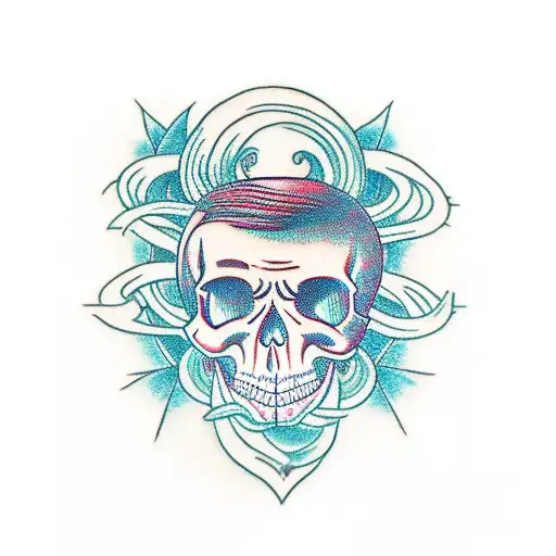 skull with Alan Watts' beard and hair tattoo design idea