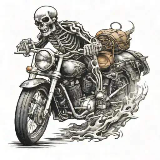 skeleton riding motorcycle pretty face made entirely tattoo design idea